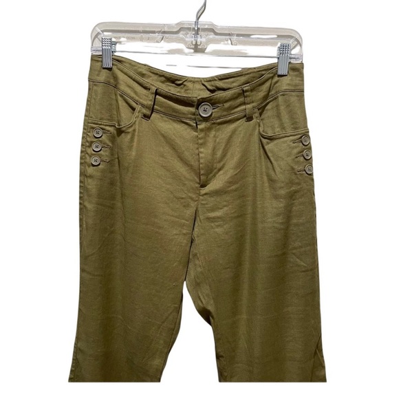 CABI Charlie Trouser Linen 5314R Olive Green Wide Leg Size 4 - Picture 3 of 5